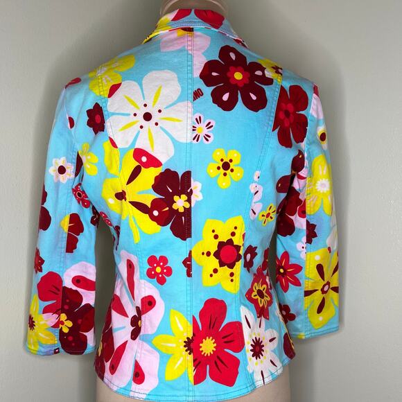 Moschino Jeans Jacket 10 Womens Blazer Colorful Retro Floral Designer Logo Italy - Picture 3 of 12